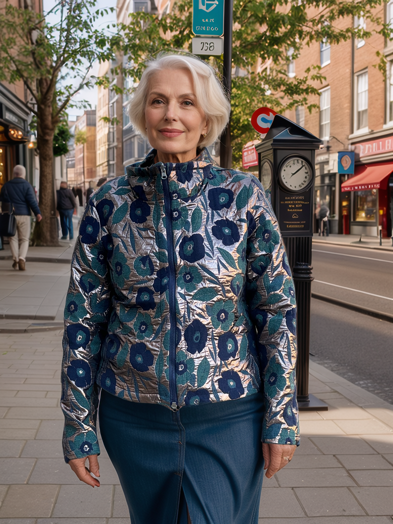 Veste courte verte, fleurs de Noël