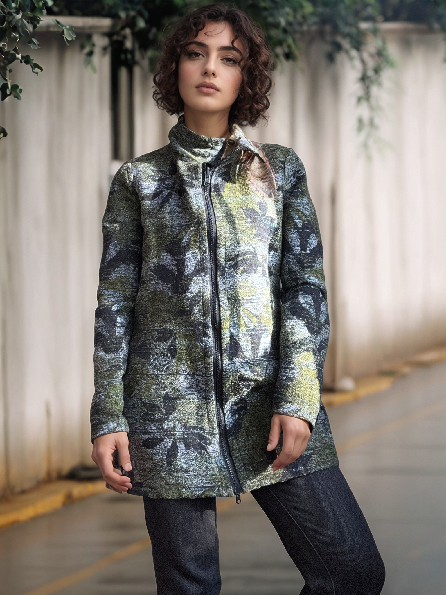 Veste 3/4 réversible feuilles vertes