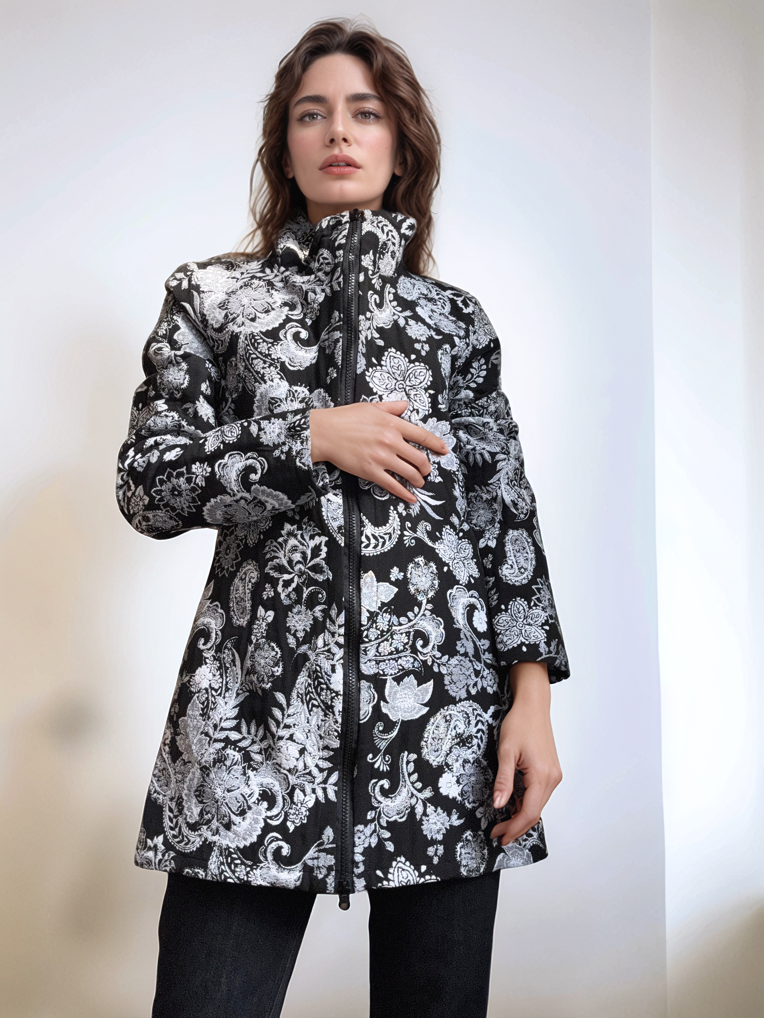 Veste 3/4 réversible noir pizzelé